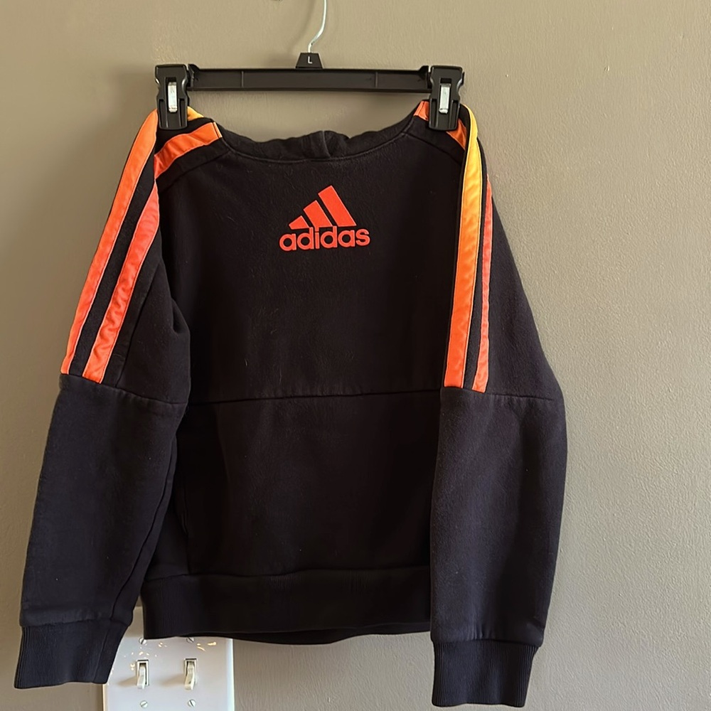 Boys Adidas’s hoodie. Medium 10/12 black with “fire” on sleeves